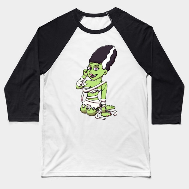 Cute Bride Of Frankenstein Baseball T-Shirt by TheMaskedTooner